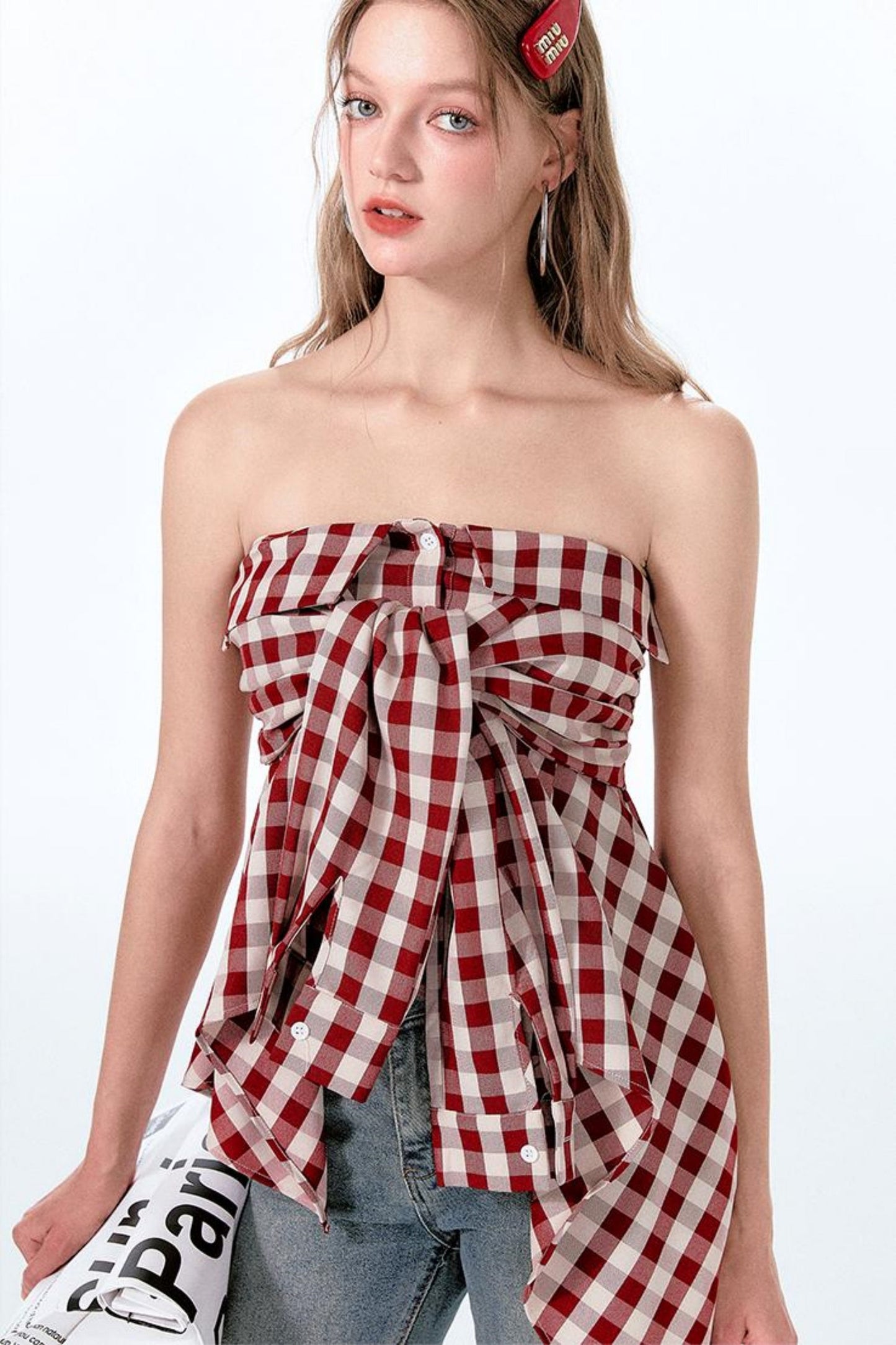 ミントレッドヴィンテージショルダートップワン