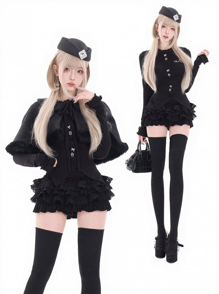Furry Cape Kawaii Embroidery Dark With