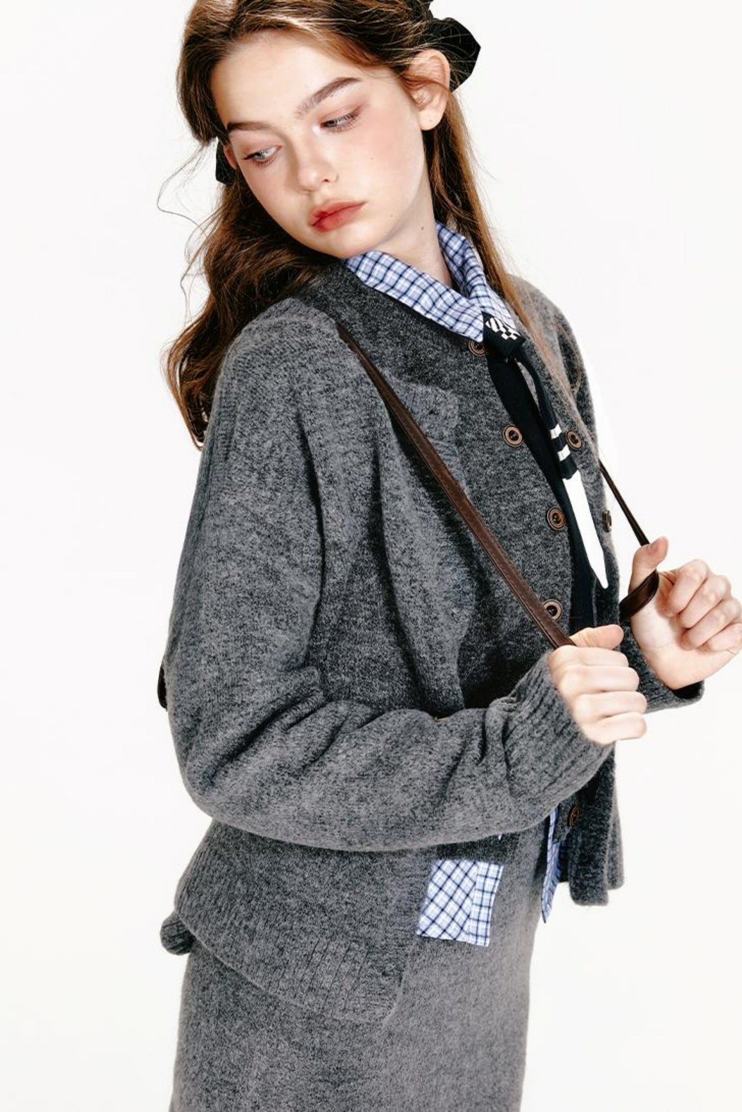 ベストジップニット+スカートシックカーディガンタイト