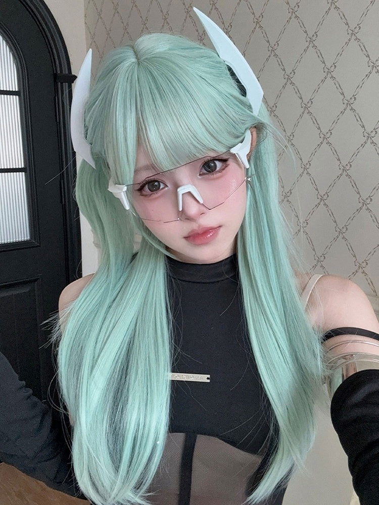 Long Wig with 66cm Straight Bangs Air Mint Green