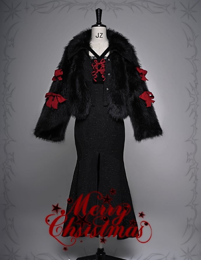 Gothic Christmas Lace Meerjungfrau Rock Tweed Etuikleid