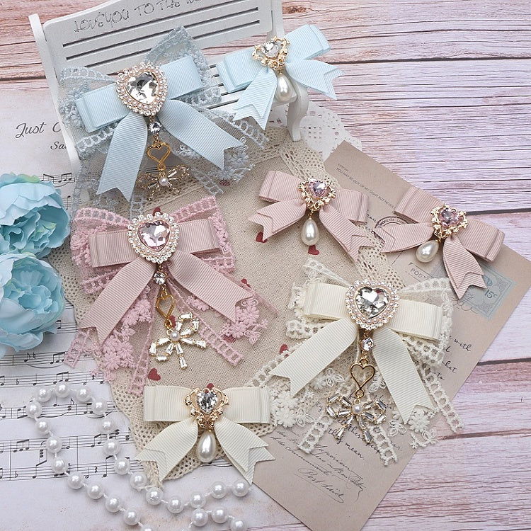 Bowknot Pearl Set Options Charm Hairclips Jirai Bow Kei Color 4