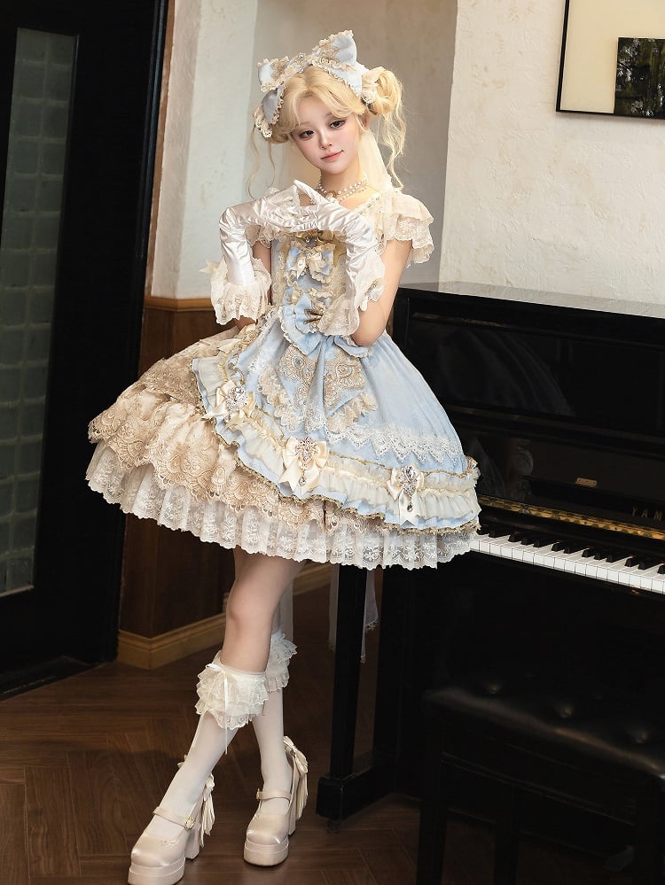 Prinzessin Akzente Schleife Lolita Perle Blau Strass Kleid und