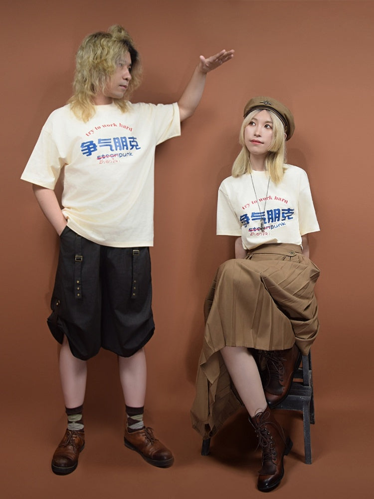 ライトイエロー ユニセックス グラフィック Tシャツ