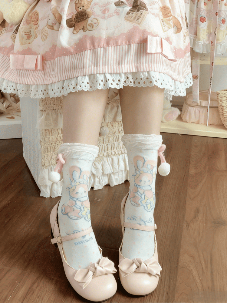 Lolita Pom-Pom Options Color Bow 4 Pattern Bunny With Sweet Socks