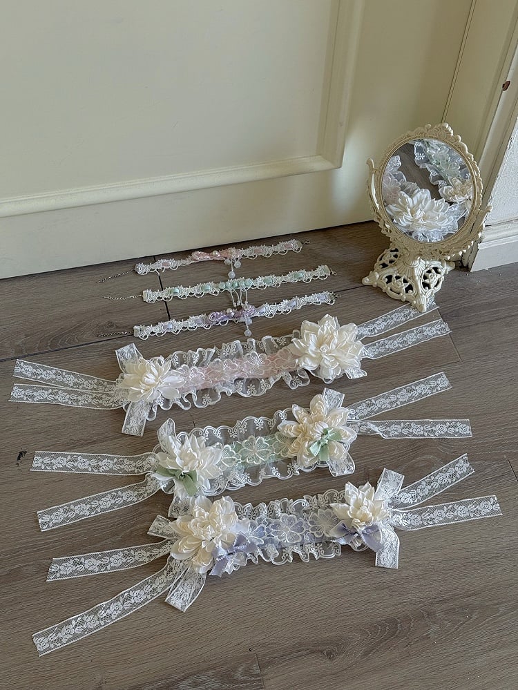 Pink Frog Version Print Jasmine-Embellished Lolita Buttons Short Corset with + Floral Top Skirt