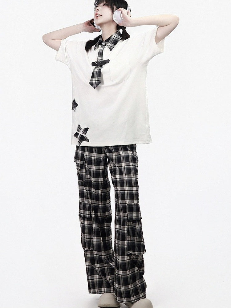Black & White Plaid Ruffle Pants - PINK SAVIOR