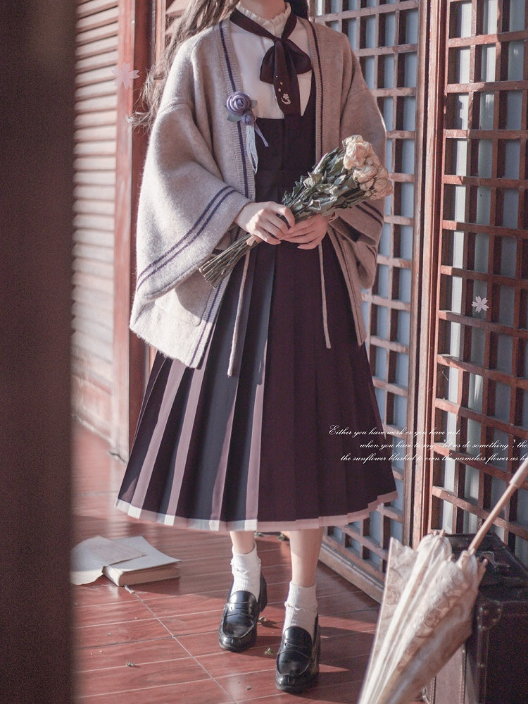 at Front Apricot Knit Cardigan with Self-tie Straps