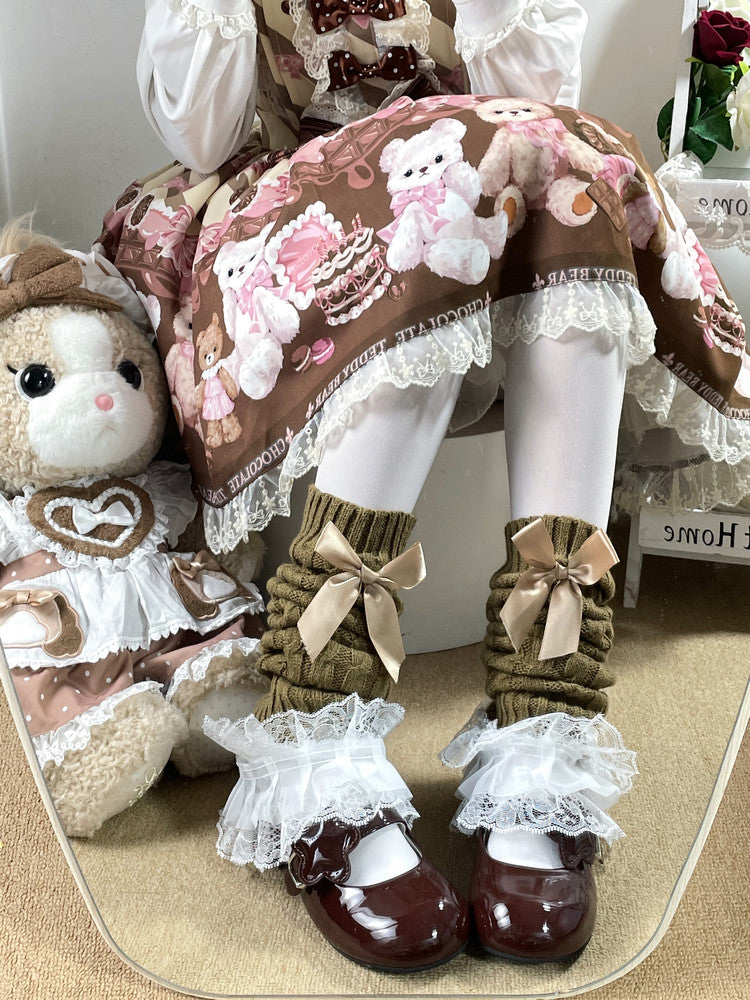 Warmers Bow with Leg Ribbed Khaki Knit Lace
