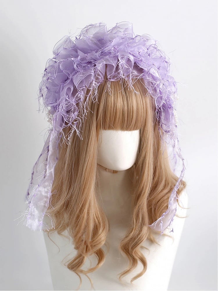 Ruffled Purple Hairband Light Tulle Lolita Wide