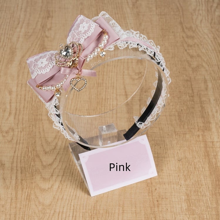 KC Crown with Chain Bead 3D Kei Jirai 7 Colors Decoration Bow and Rhinestone Lace