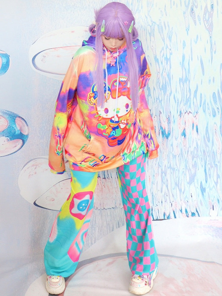 Hoodie mit Buchstaben- und Y2K-Kätzchen-Print Orange Fire