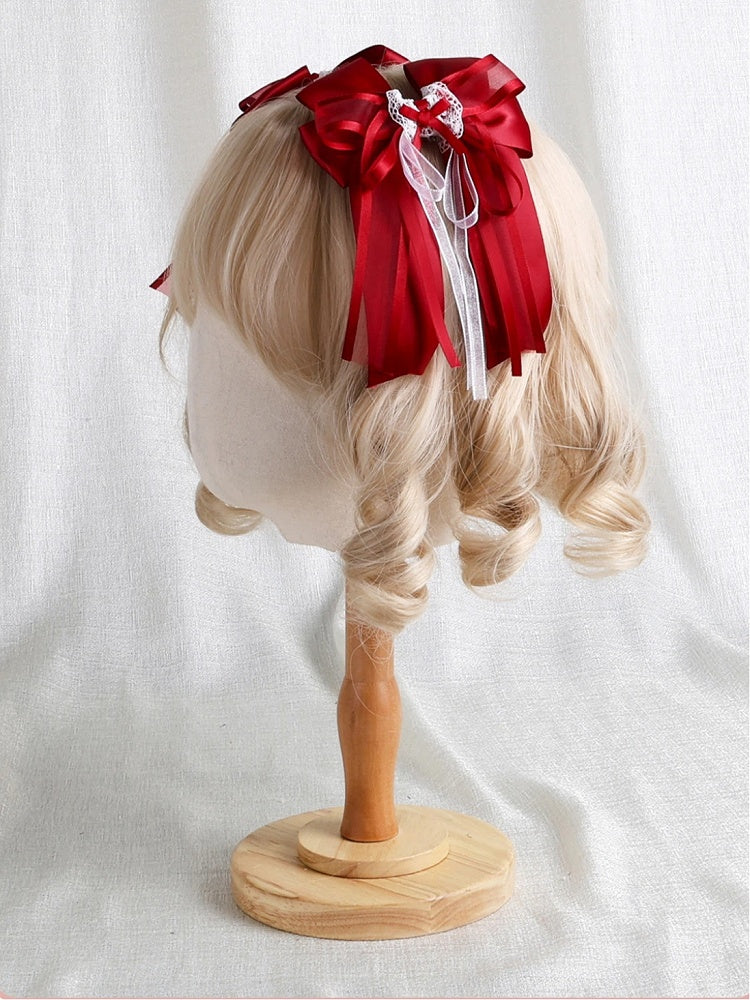 Red Ribbon Satin Bow Sheer Clip Hair
