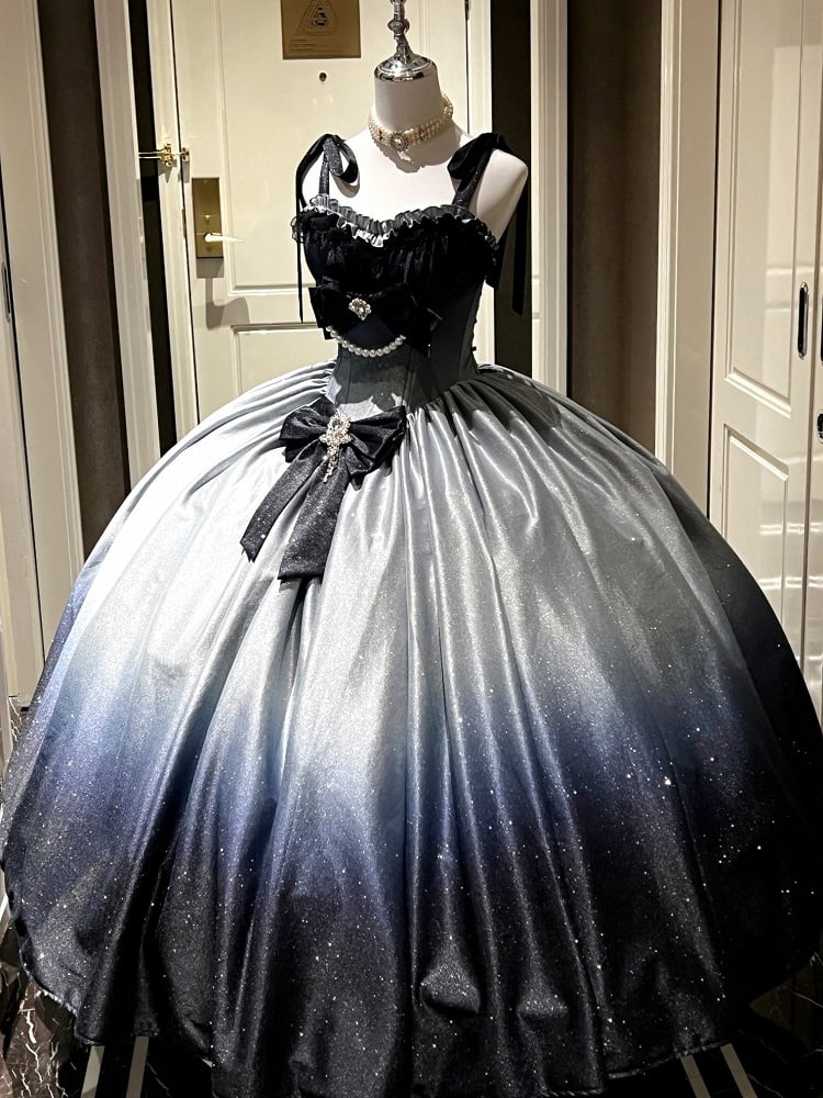 きらめく星空の夜空グラデーションブルーのゴージャスなバースデードレス、プロムドレス