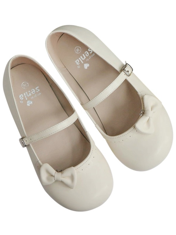 Süße Schuhe Zehen-Akzent - Runde Lolita-Schleife Beige Schnalle Kreis Flach