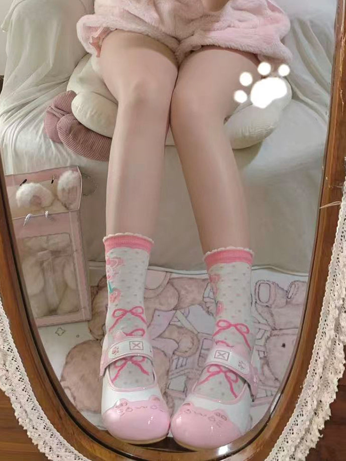 - with Lolita Low Pink PU Round Heels Leather Toe Sweet