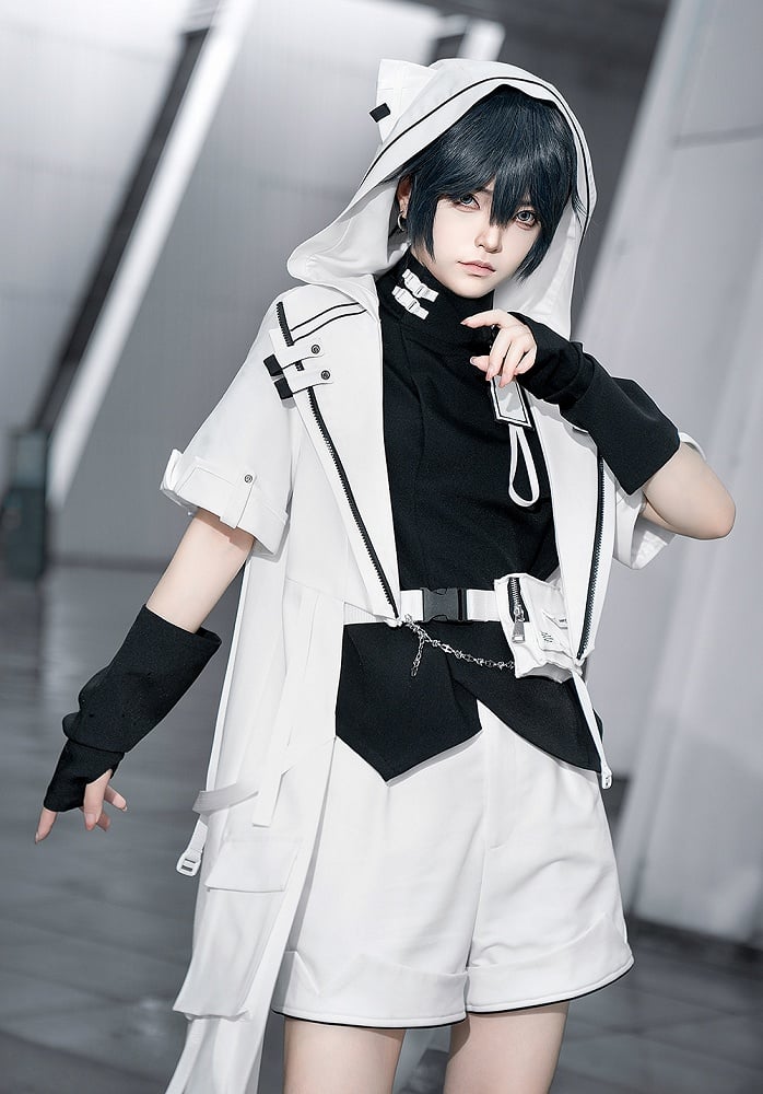 Cyberpunk Ohren Mantel Ouji Weiß Kapuze Techwear Katzenmode