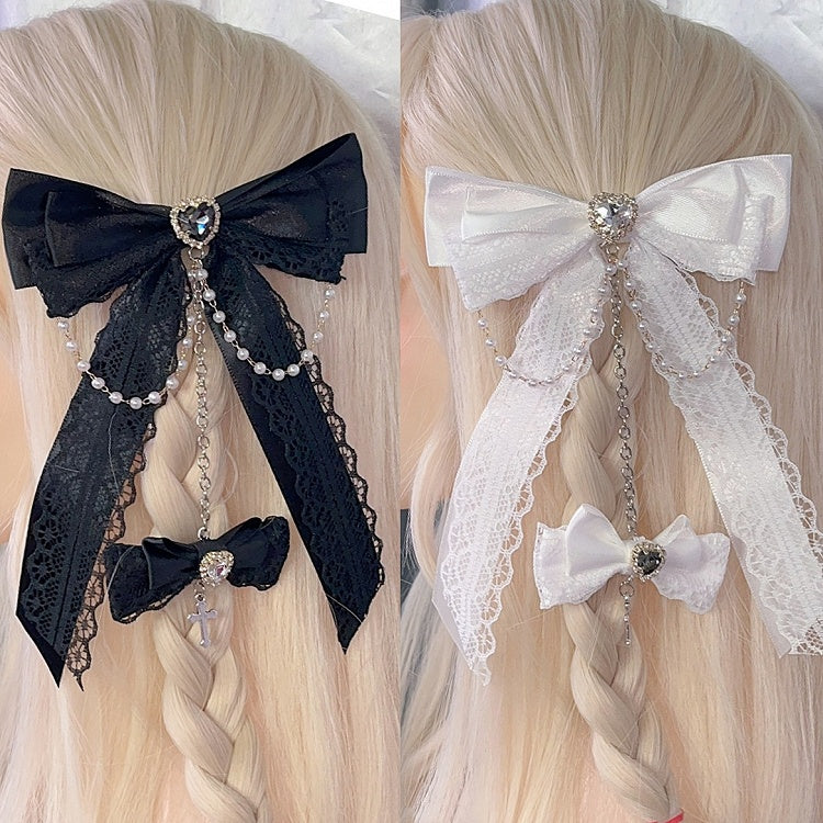 Lace Bowknot Cross Kei Charm Trim Jirai Color Options Hairclips 3