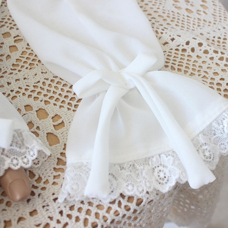 Lace Sleeves Trim Details White Bowknot