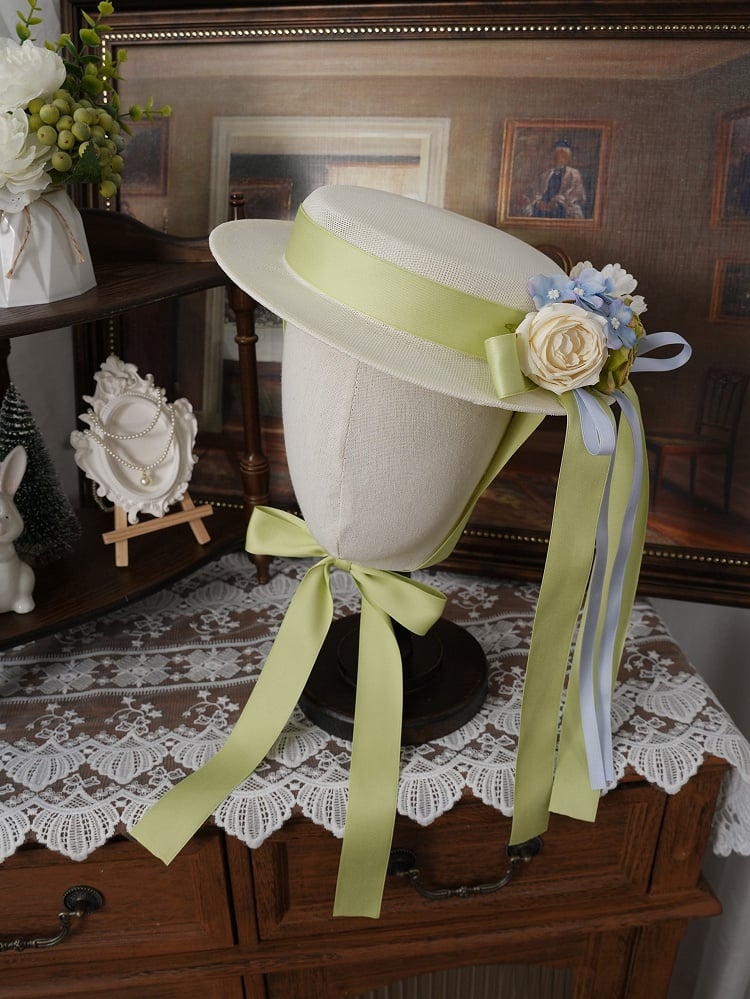 Botanical Cream Yellow Lolita Flat Hat - Moonlight Dream