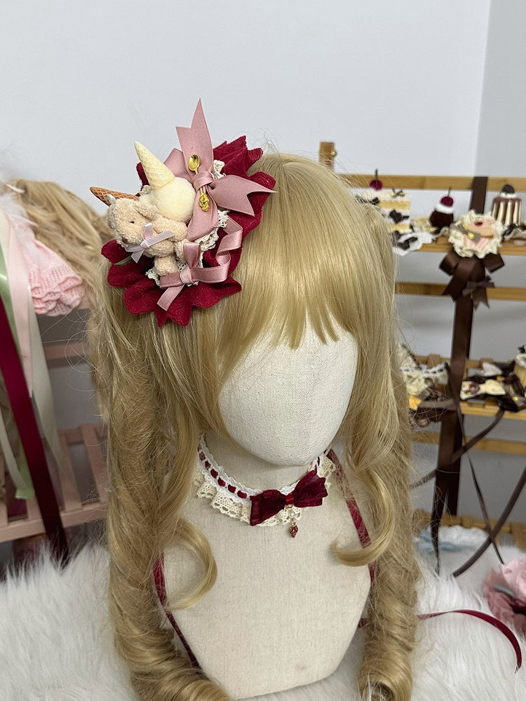 with Bear Blue/Yellow/Pink Teddy Hairclip Cream Sweet Ice Lolita and Decorations