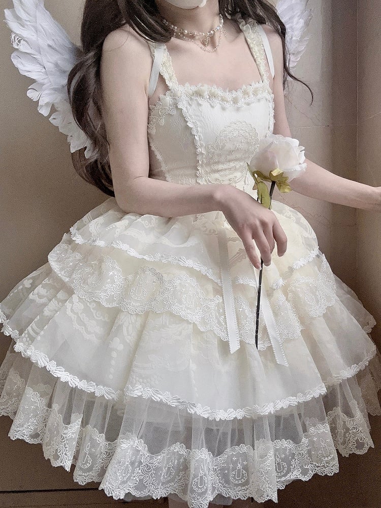 Korsett Stufenkleid Lolita Rock Weiß Creme Prinzessin
