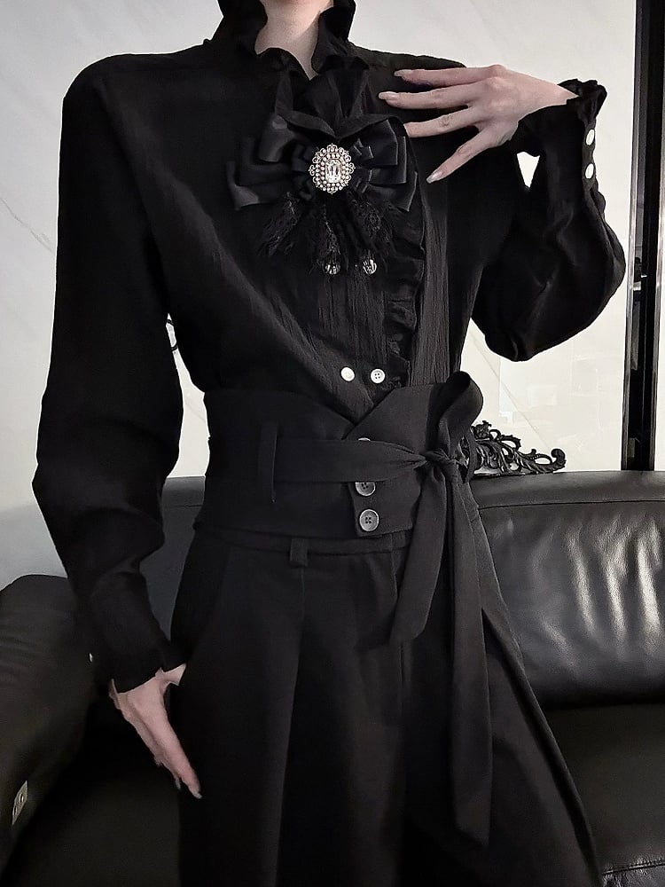 Black Corset Elegant Wide-leg Pants with Detachable