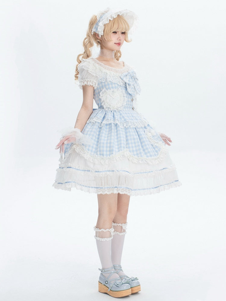 ギンガムチェックのブルーボンネットとホワイト