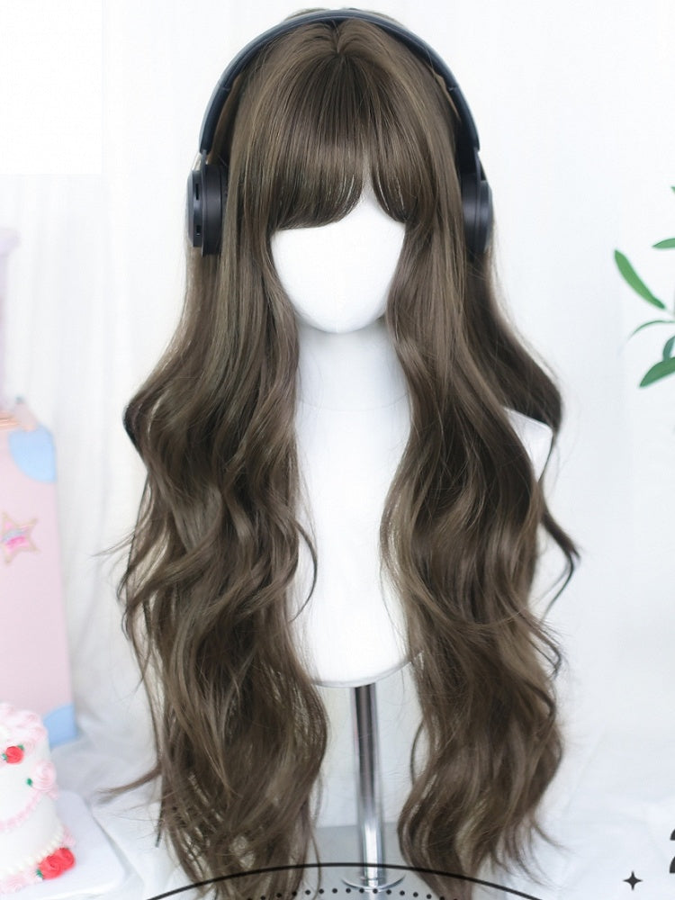 Light/Dark Wigs With Wavy 65-70cm Long Brown Bangs