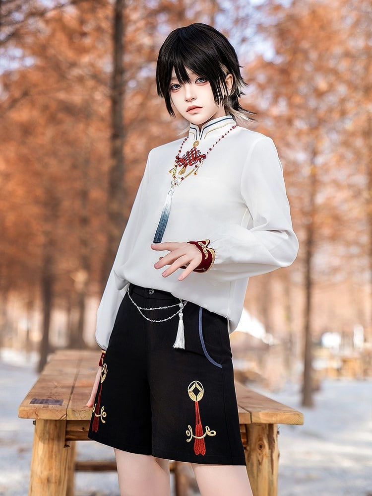 Chinoiserie Quastenanhänger Gold und rote Perlenkette