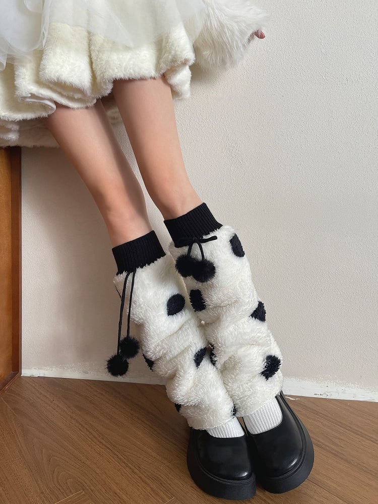Decorations Pattern Leg Pom-Pom Black and with Warmers White Polka-dot Plush