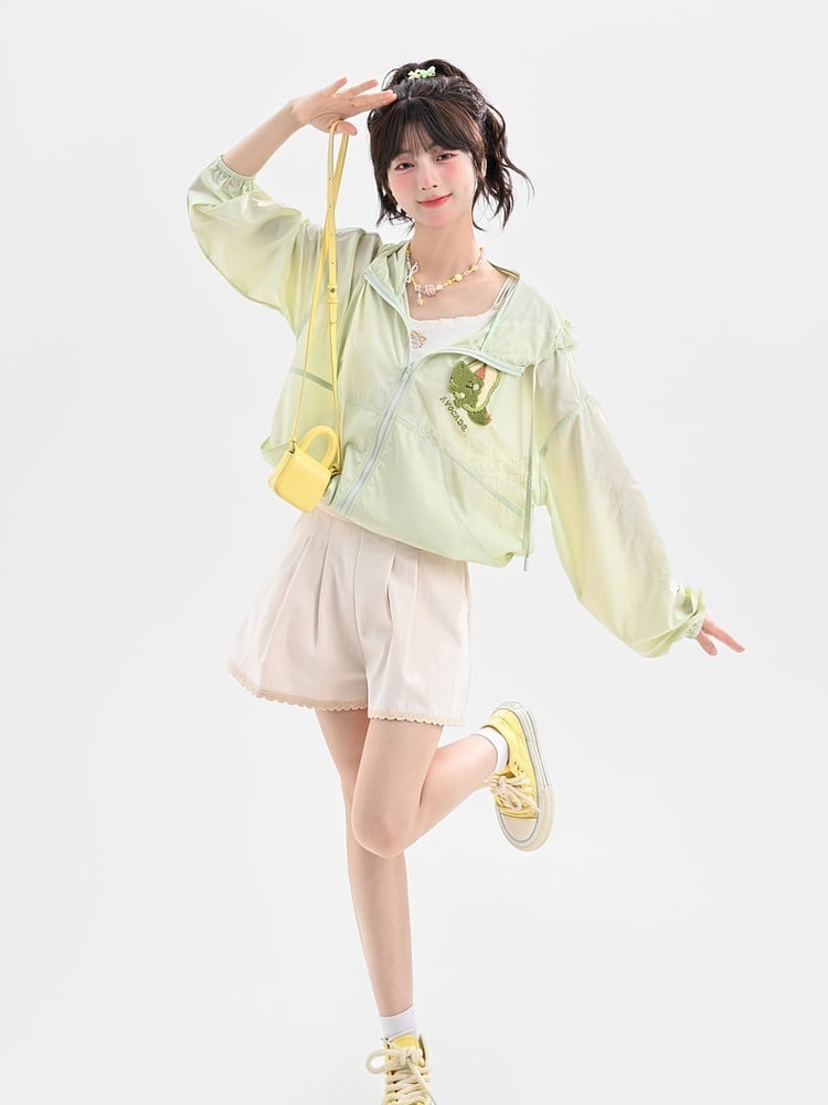 Beige Baumwollshorts mit Spitzenbesatz