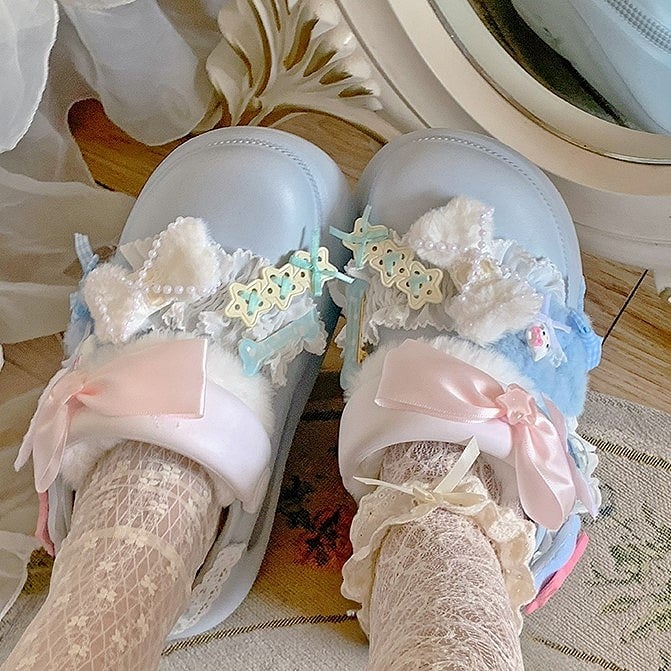 Lolita - Regular/Thicken with Version Blue Sweet Star Details Crocs-style Bow Clogs Accents