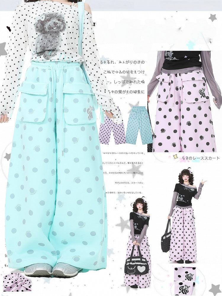 Kawaii Light Purple Polka Dot Sweatpants with 3D Pockets - Languid Park
