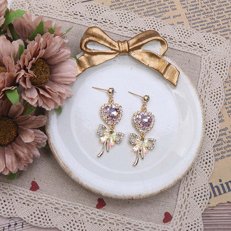 Jirai Heart Butterfly Rhinestone Options 3 Color Kei Earrings