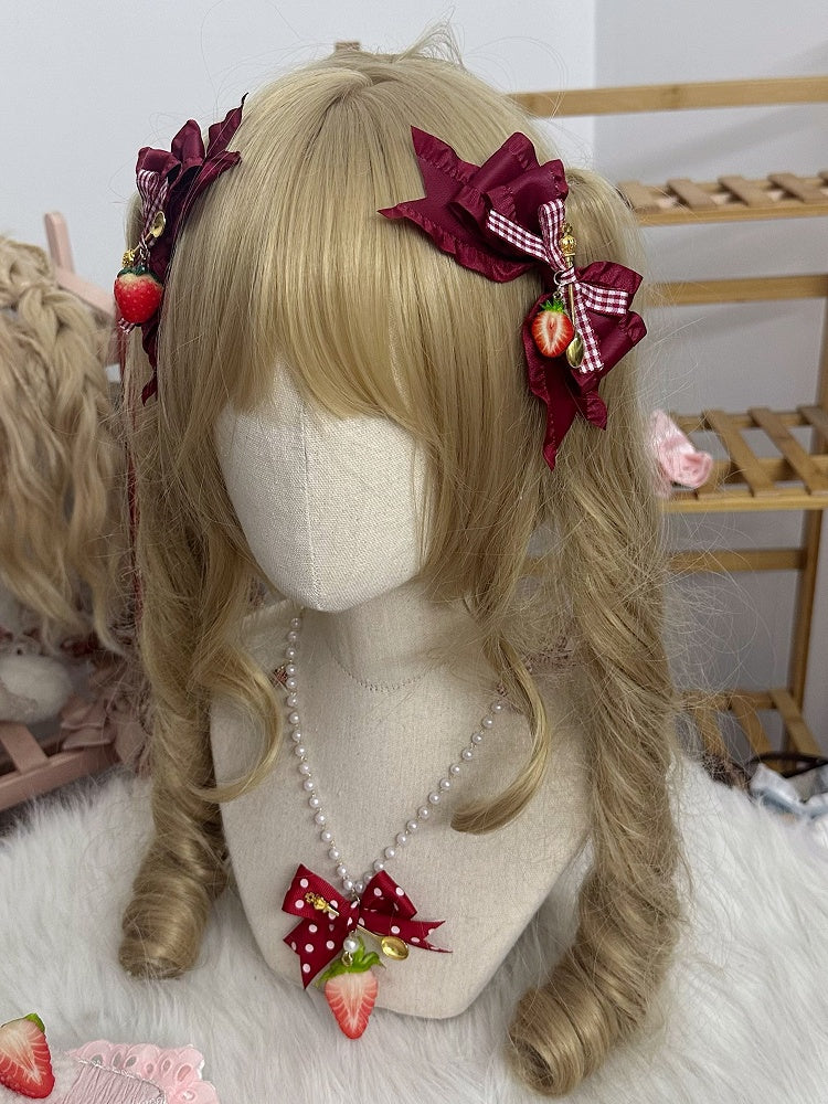 Lolita Hairclip Charm Strawberry Bow Trim Red Ruffle