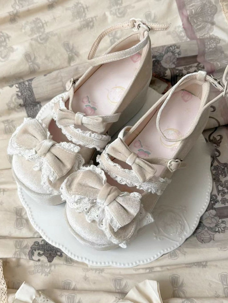 Milk Tea Sweet Lolita Platform Ear Shoes Bow Bear with