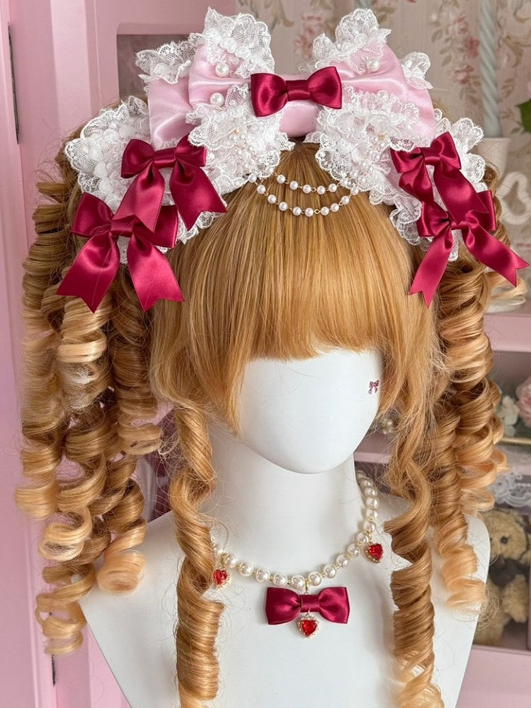 KC Beaded Trim Lace Pink/PinkRed Bowknot Charm