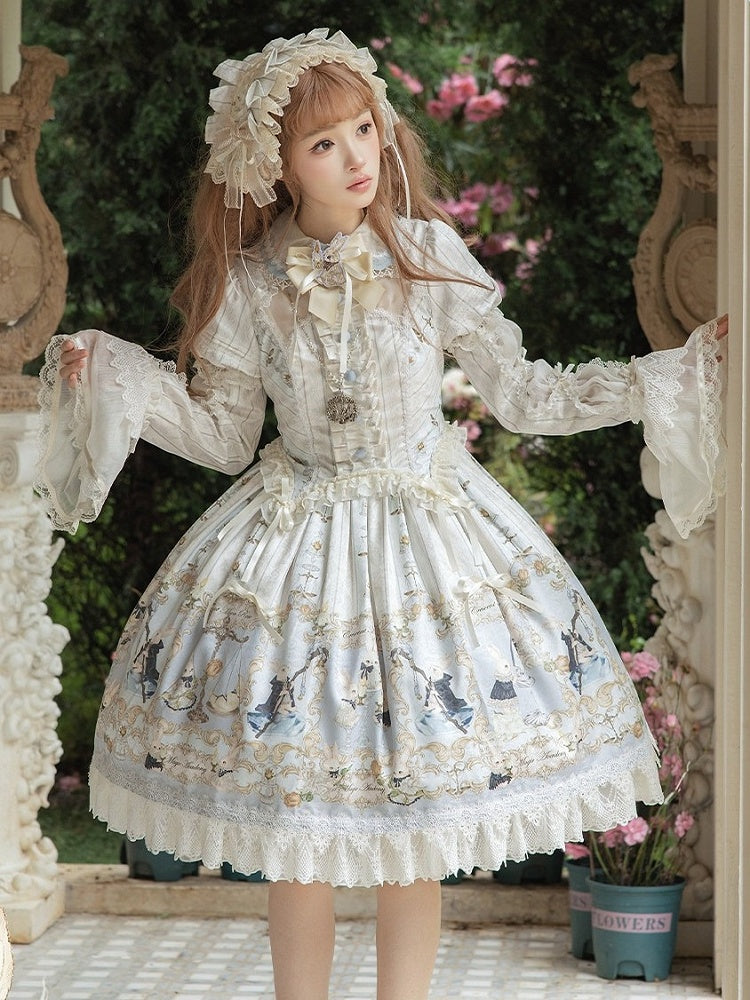 Blue & White Striped Detachable Sleeves with Lace - Stars Fall on the Foggy Island