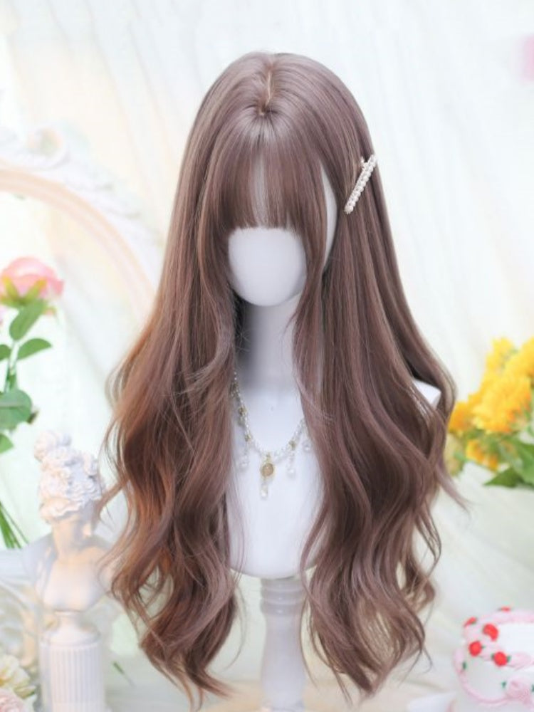 ダスティピンクのアンダーバスト丈ウェーブウィッグ(エアバング付き)