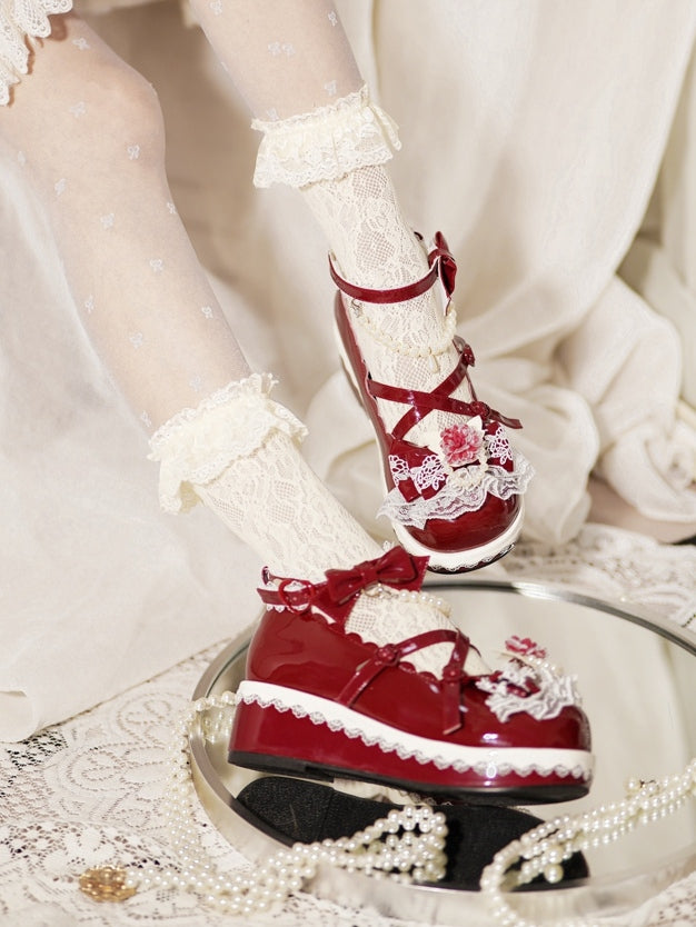 Design Trim Platforms Buckle Red Chain Bow Lace With Heart Detachable at Floral Beaded Top