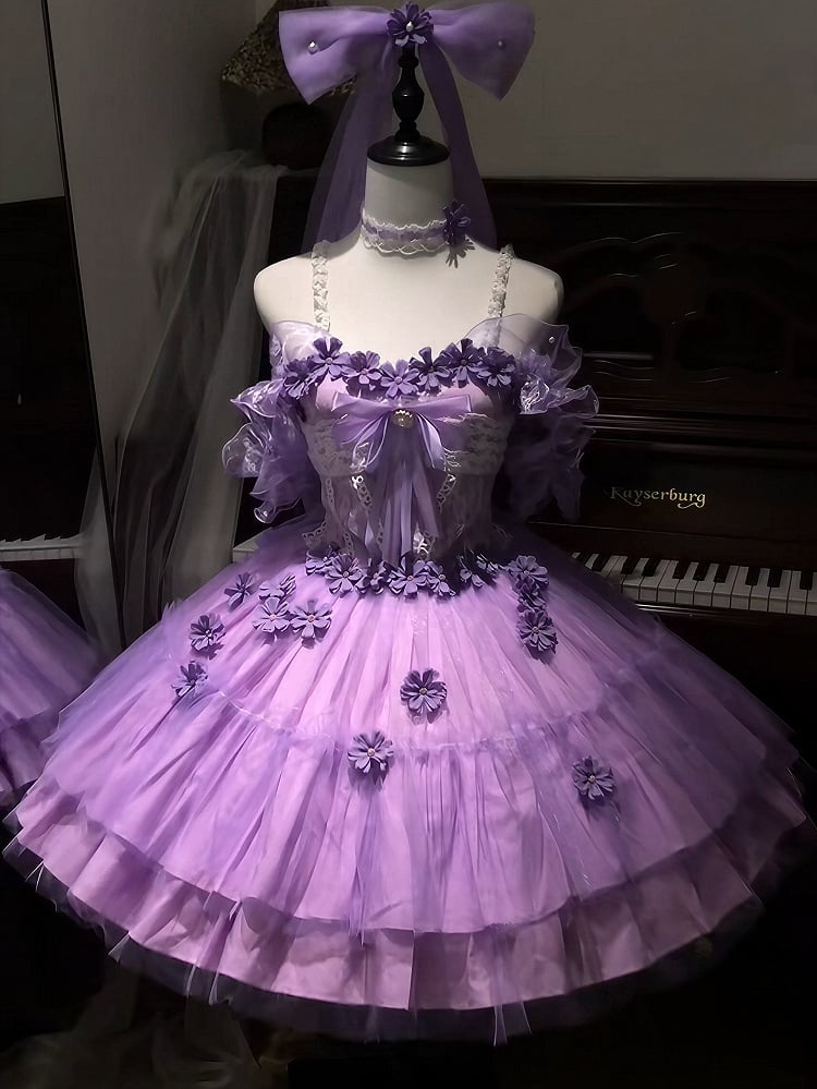 Lavender Off-Shoulder Ruffled Tulle Gown - Daydream Whisper