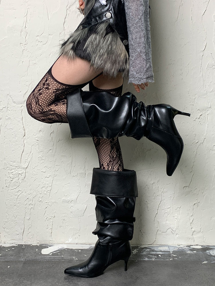 ダークゴシックブラックパンクホローアウトサスペンダータイツ