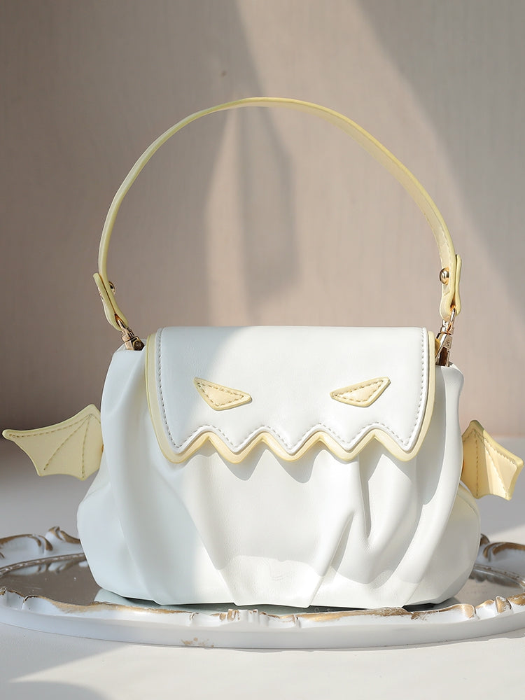 コウモリの羽根付きハロウィンホワイトパンプキントートバッグ