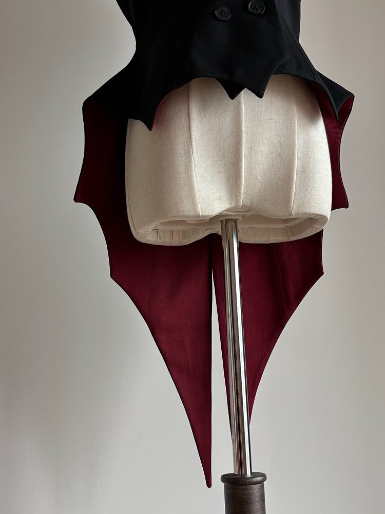 Gothic Vampire Waistcoat Bat and Wings Lolita Black Hemline Red