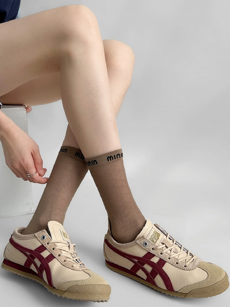 ソックス 刺繍入り ホワイト/ブラウン/ブラック/カーキ 文字