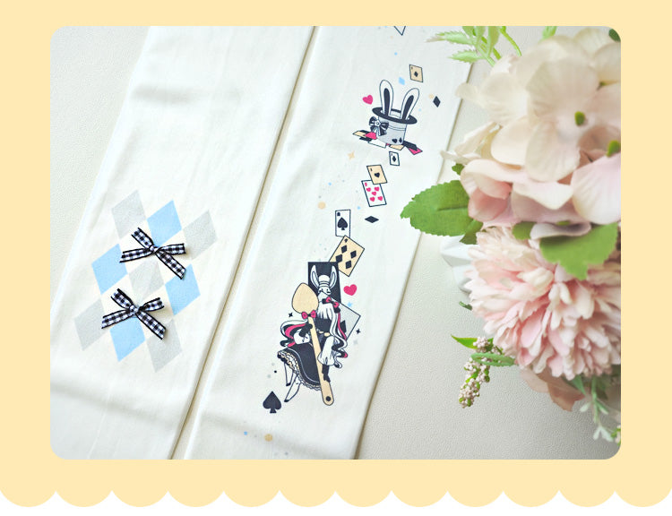 不思議の国のアリス バイブス ポーカープリント ホワイト オーバーニーストッキング