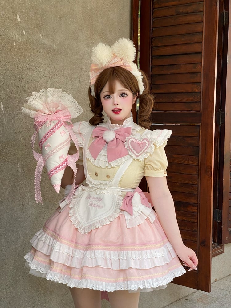 Decorating Bag Large Coffee Pastry Bowknot Lace-Trimmed Lolita Pink/Blue/Light