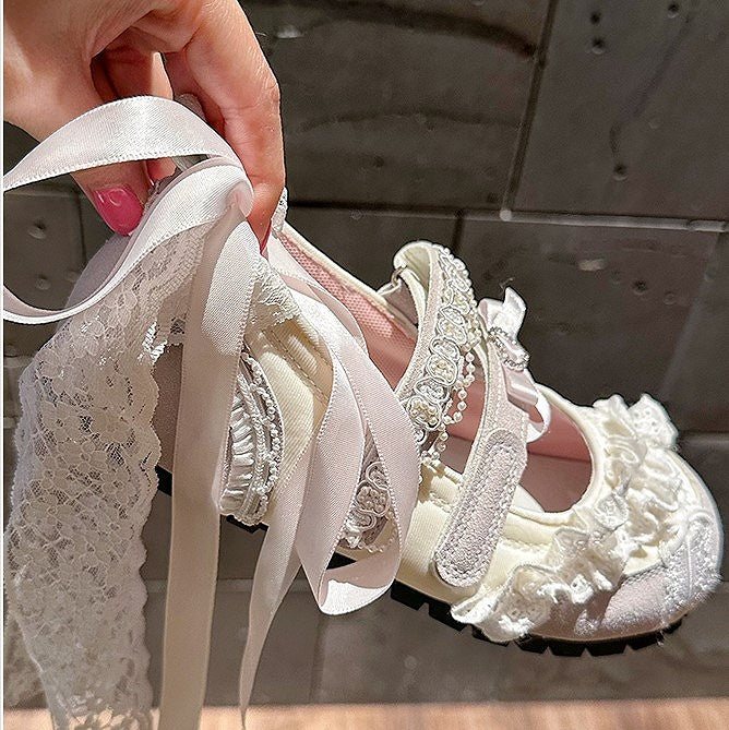 Pink Sweet with Lace Trim Lolita Flats Ballet Dusty