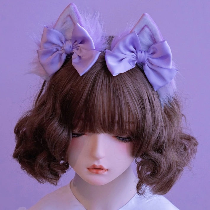 Purple KC Decorated Cat Details Bowknot Ear